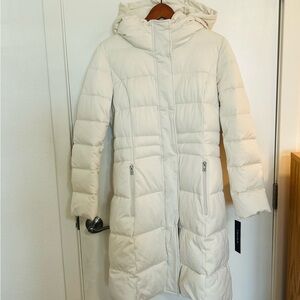 Tahari NWT Cream Puffer Emma Hooded Full-Length SZ: Med